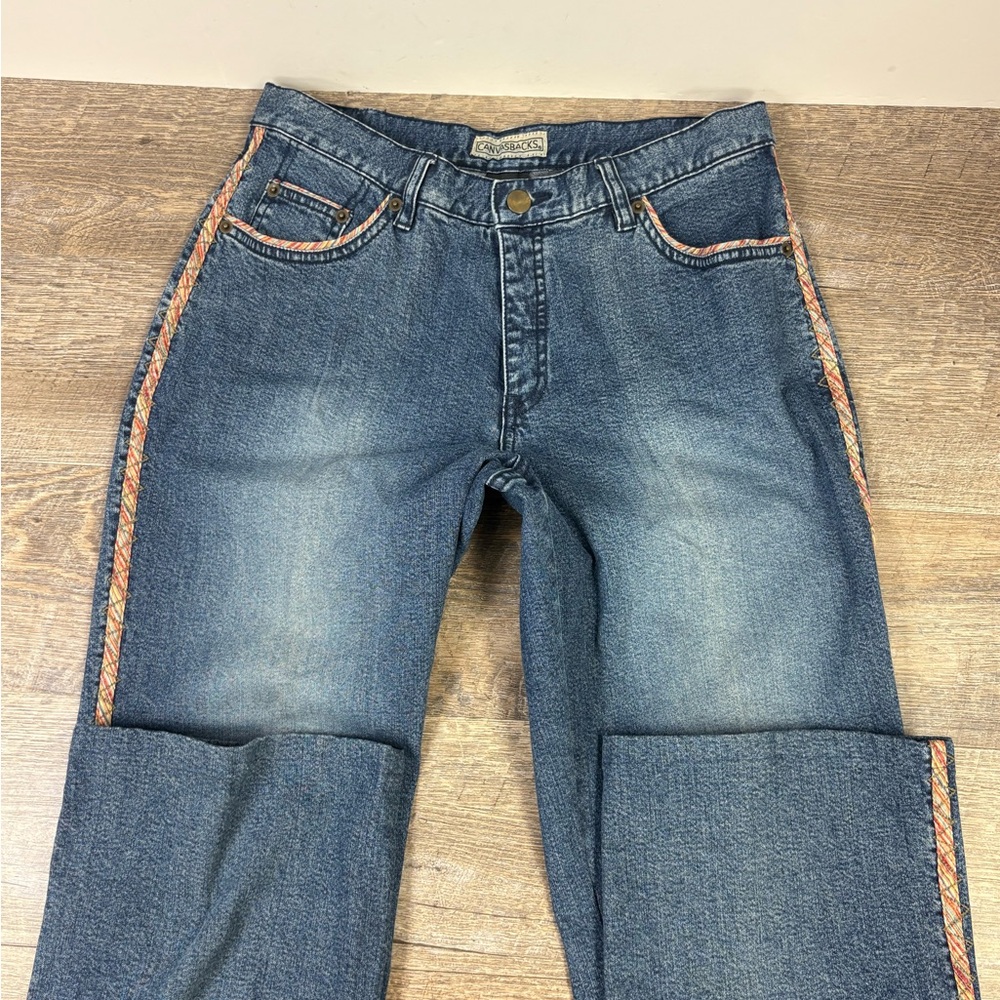 Canvasbacks Embroidered Trim Blue Jeans (Size 8)